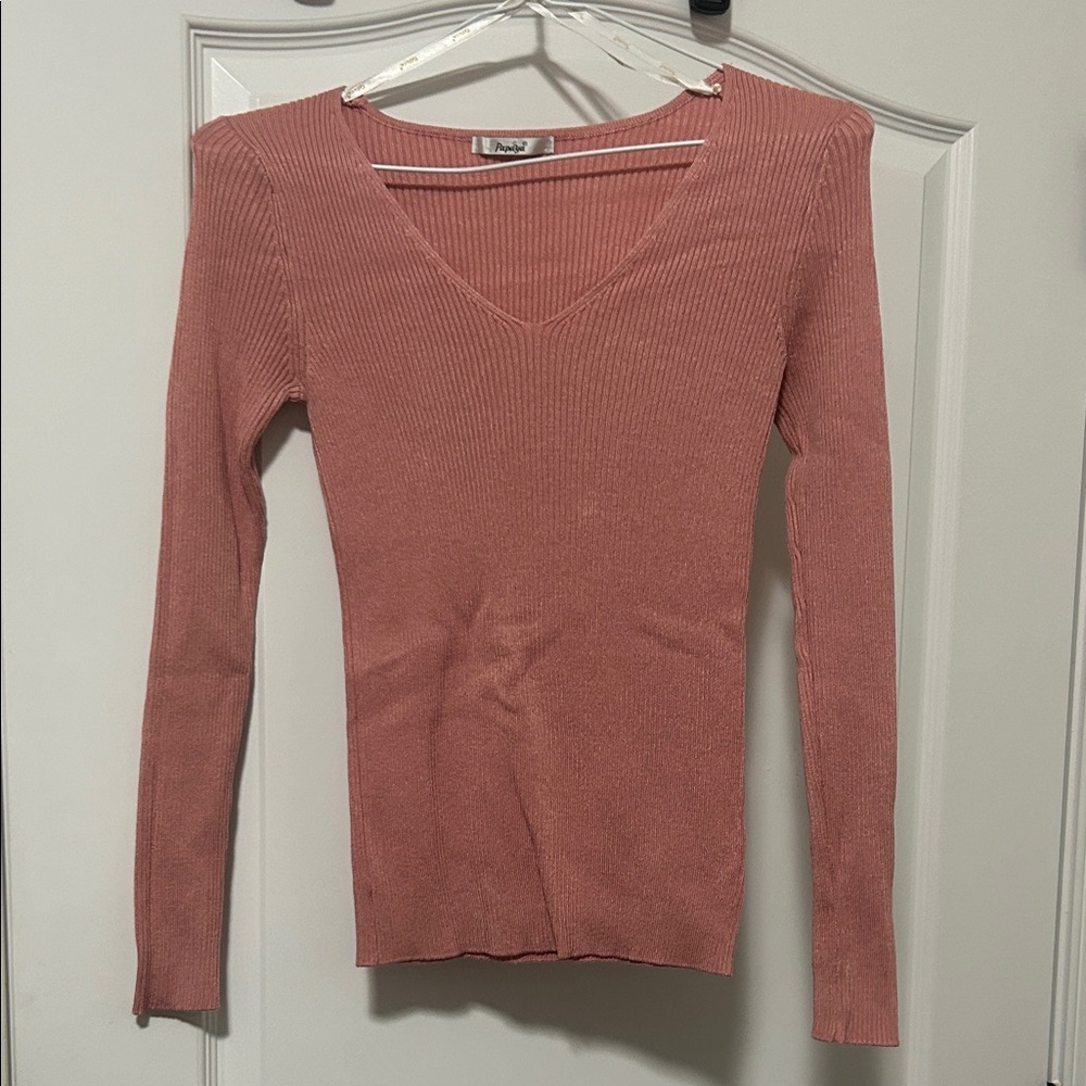 Papaya Pink V-Neck Sweater